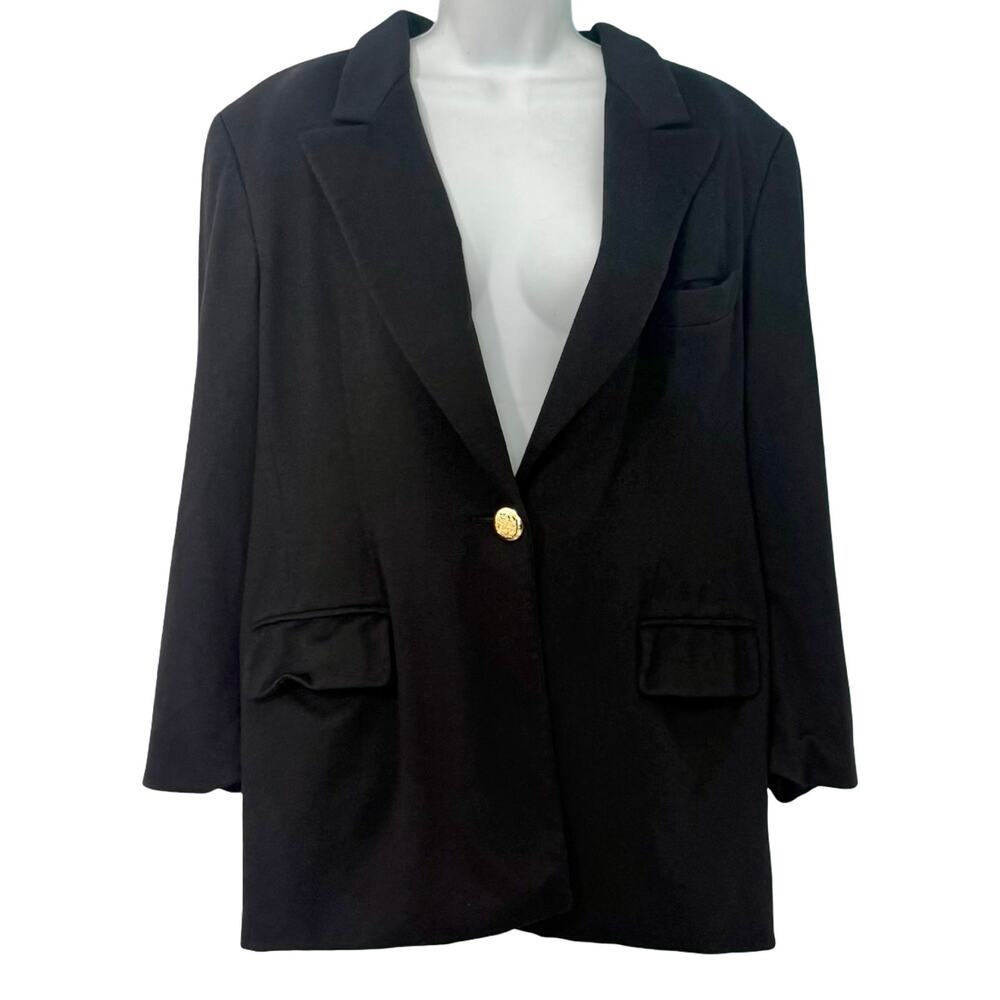 Vintage Escada Black Cashmere Blazer Gold Buttons Vintage Women's Size 42 / 12